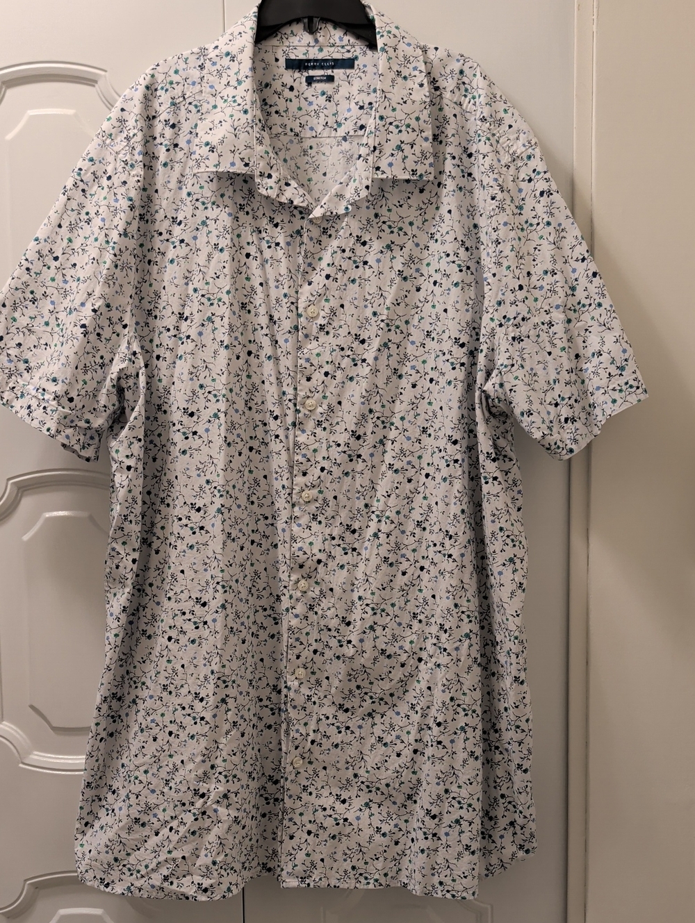 Perry Ellis White Short-Sleeve Floral Print Button-Down Shirt Size 3XLT